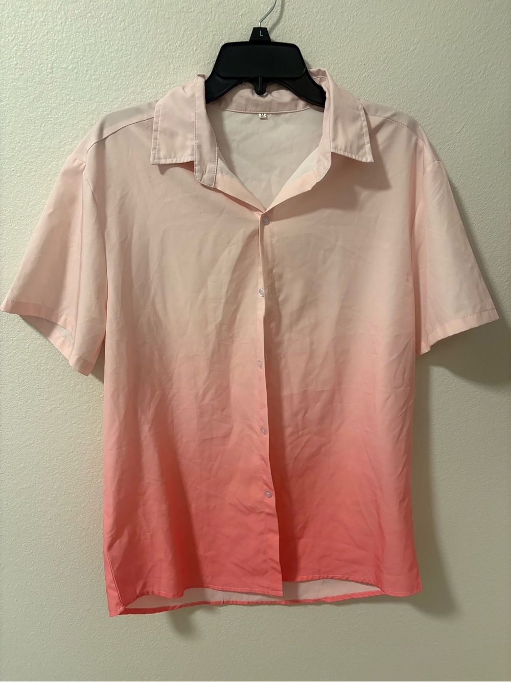 Casual Short-Sleeve Ombre Button-Down Shirt - Pink